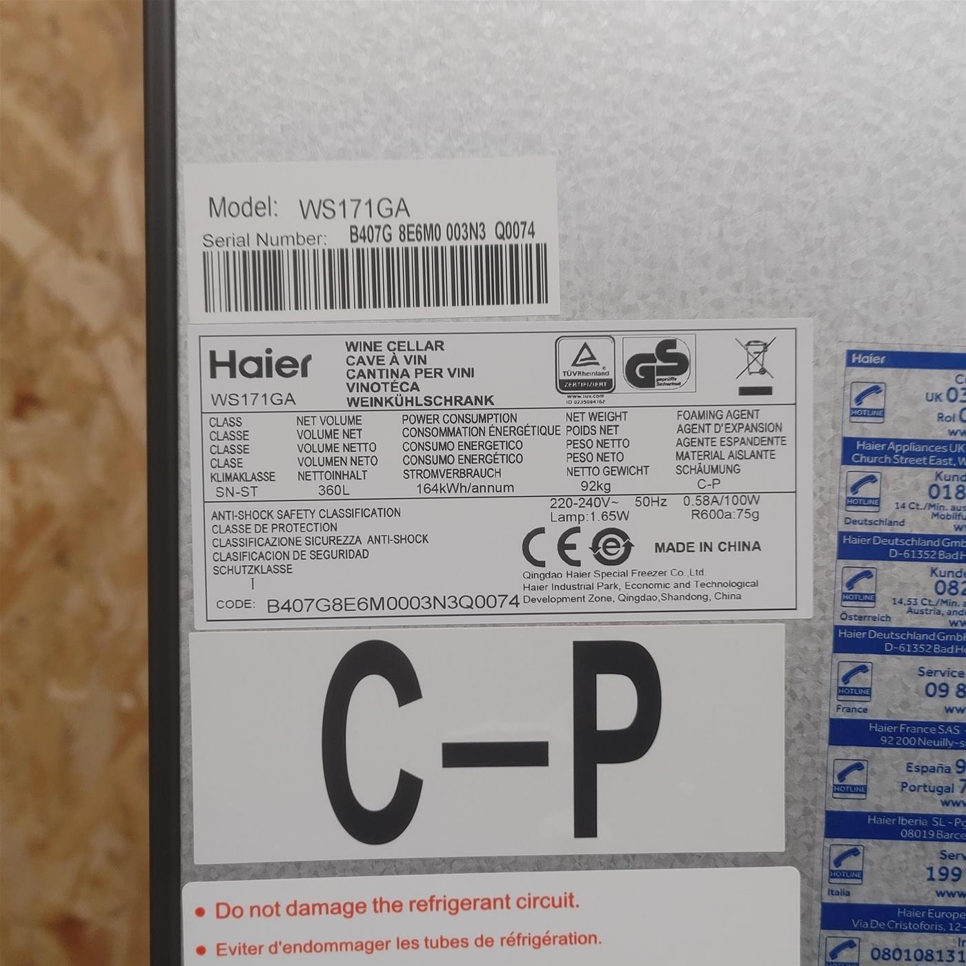 Haier Wine Bank 60 Serie 3 WS171GA Cantinetta frigo con compressore Libera installazione Nero 166 bottiglia(e)