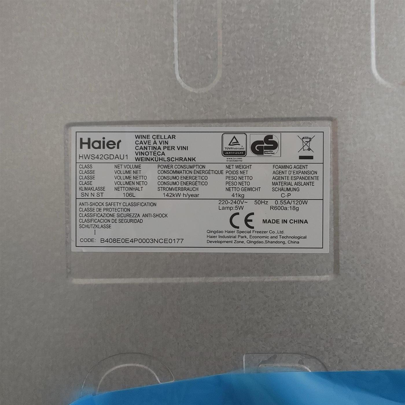 Haier Wine Bank 50 Serie 7 HWS42GDAU1 Frigorifero per vino a compressore Libera installazione Nero 42 bottiglia/e