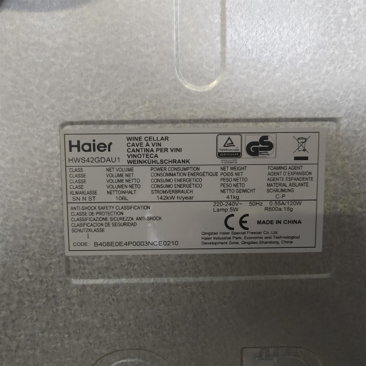 Haier Wine Bank 50 Serie 7 HWS42GDAU1 Frigorifero per vino a compressore Libera installazione Nero 42 bottiglia/e