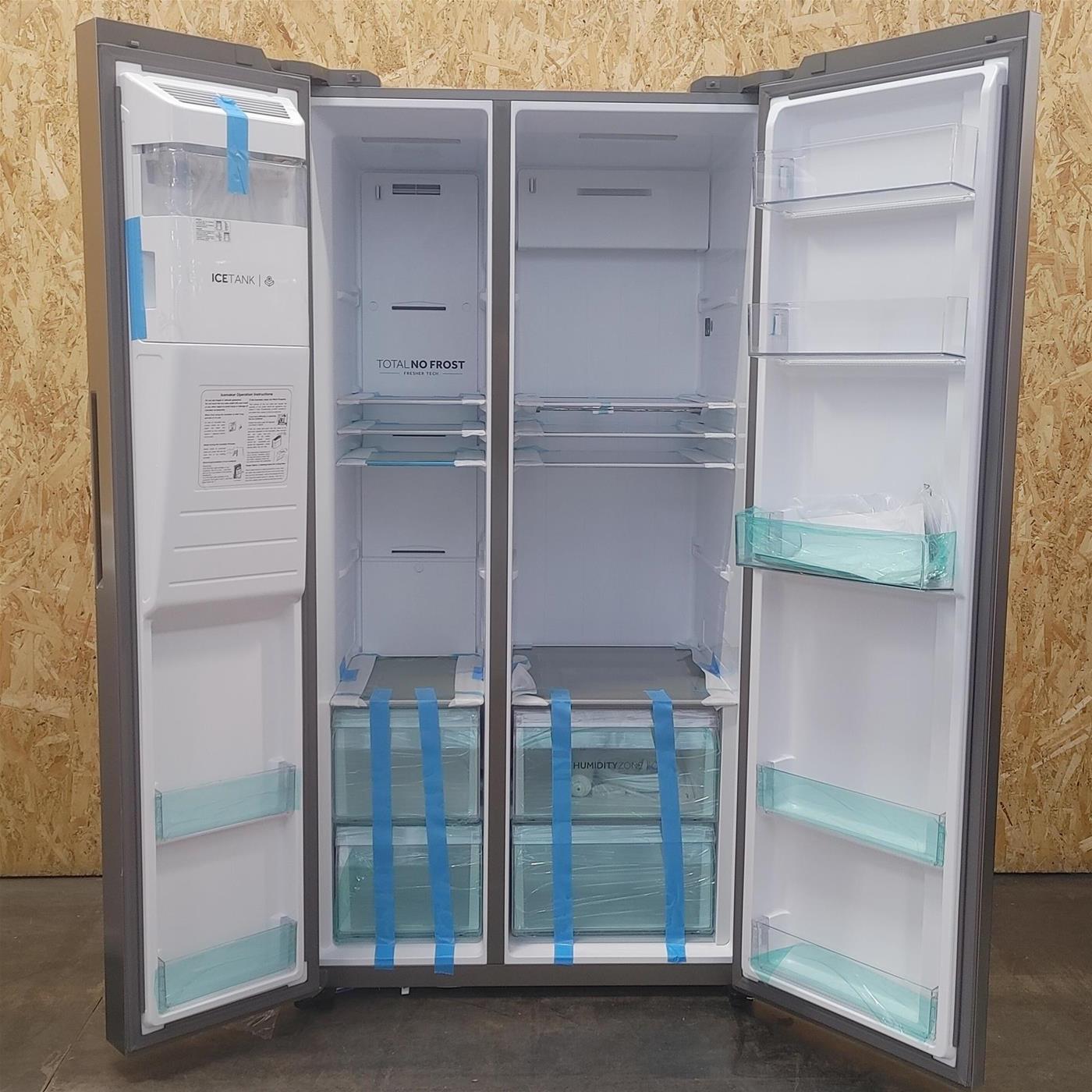 Frigorifero side-by-side Haier SBS 90 Serie 5 HSW59F18EIMM Libera installazione 601 LE Platinum, Acciaio inossidabile
