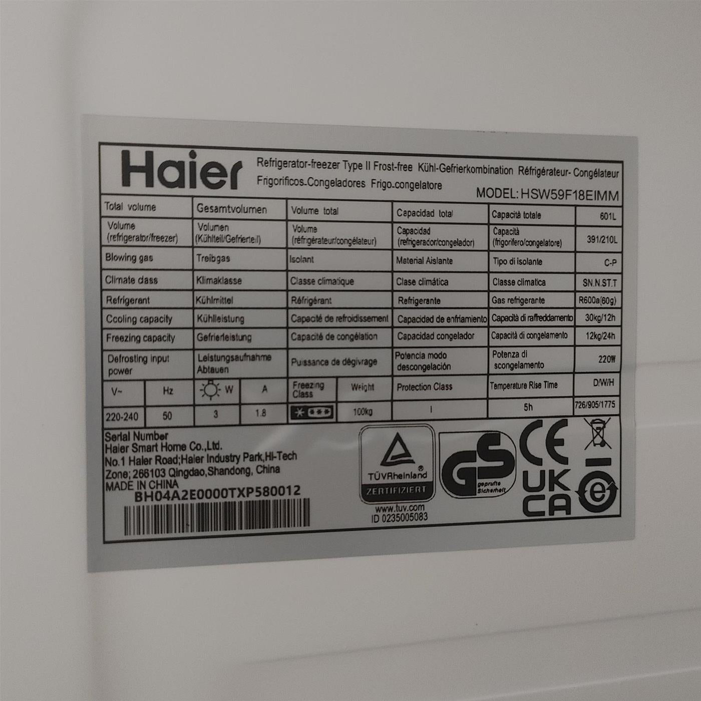 Frigorifero side-by-side Haier SBS 90 Serie 5 HSW59F18EIMM Libera installazione 601 LE Platinum, Acciaio inossidabile