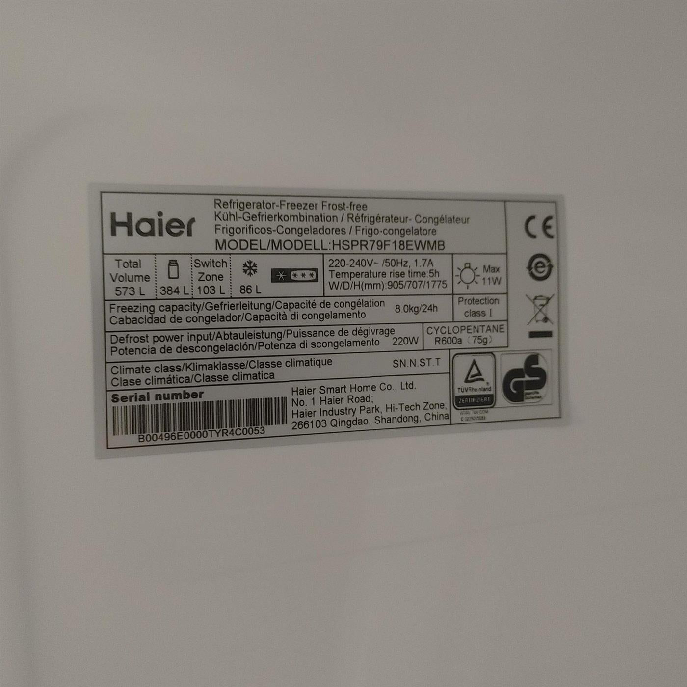 Frigorifero Haier HSPR79F18EWMB Side By Side 3 Porte