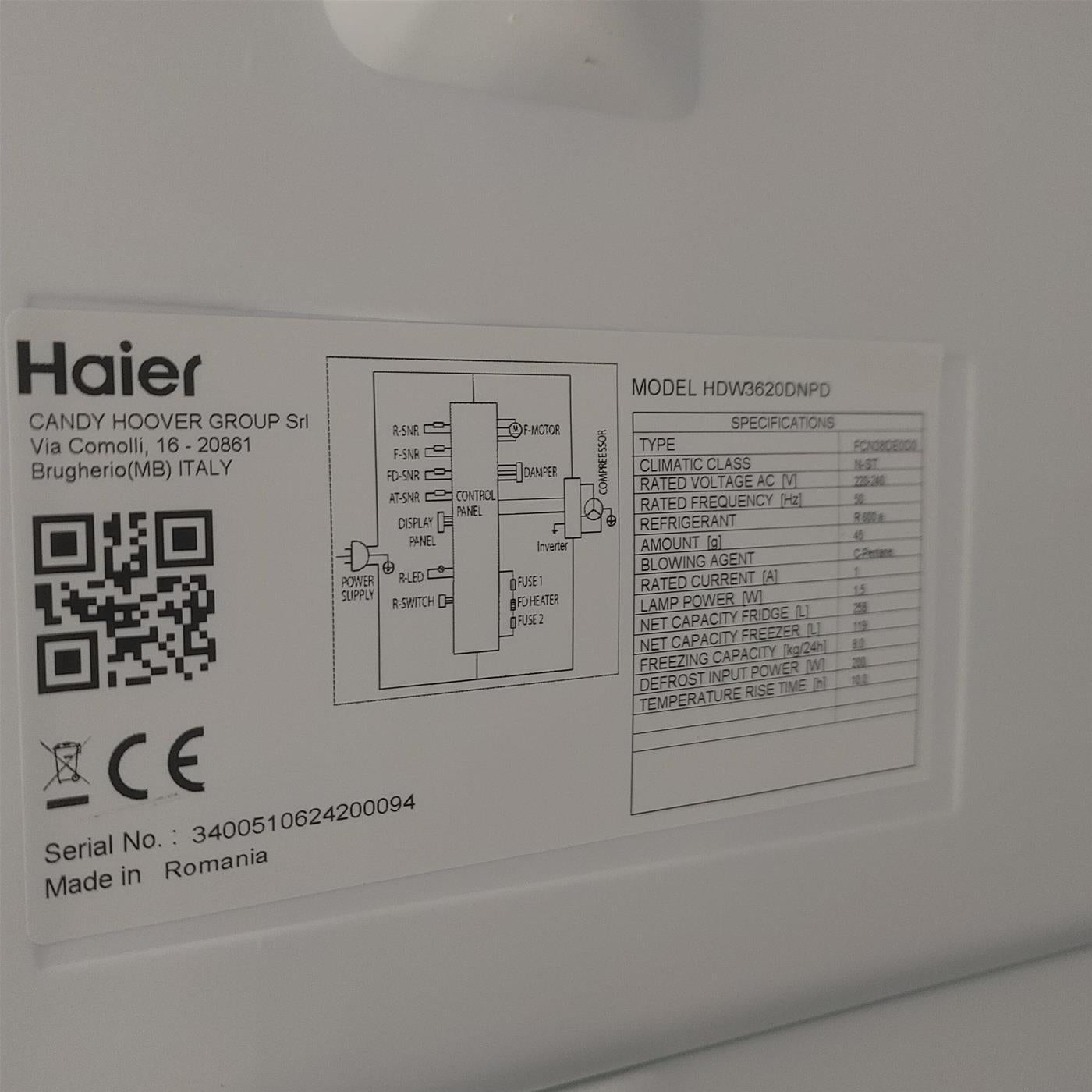 Frigorifero Haier 2D 60 Serie 3 HDW3620DNPD 377 L