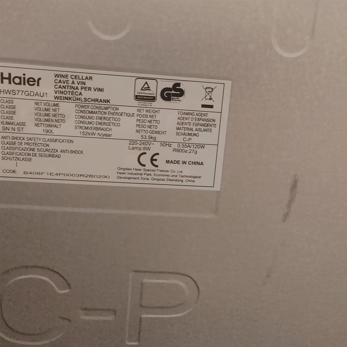 Cantinetta vino Haier Wine Bank 50 Serie 7 HWS77GDAU1 77 bottiglie