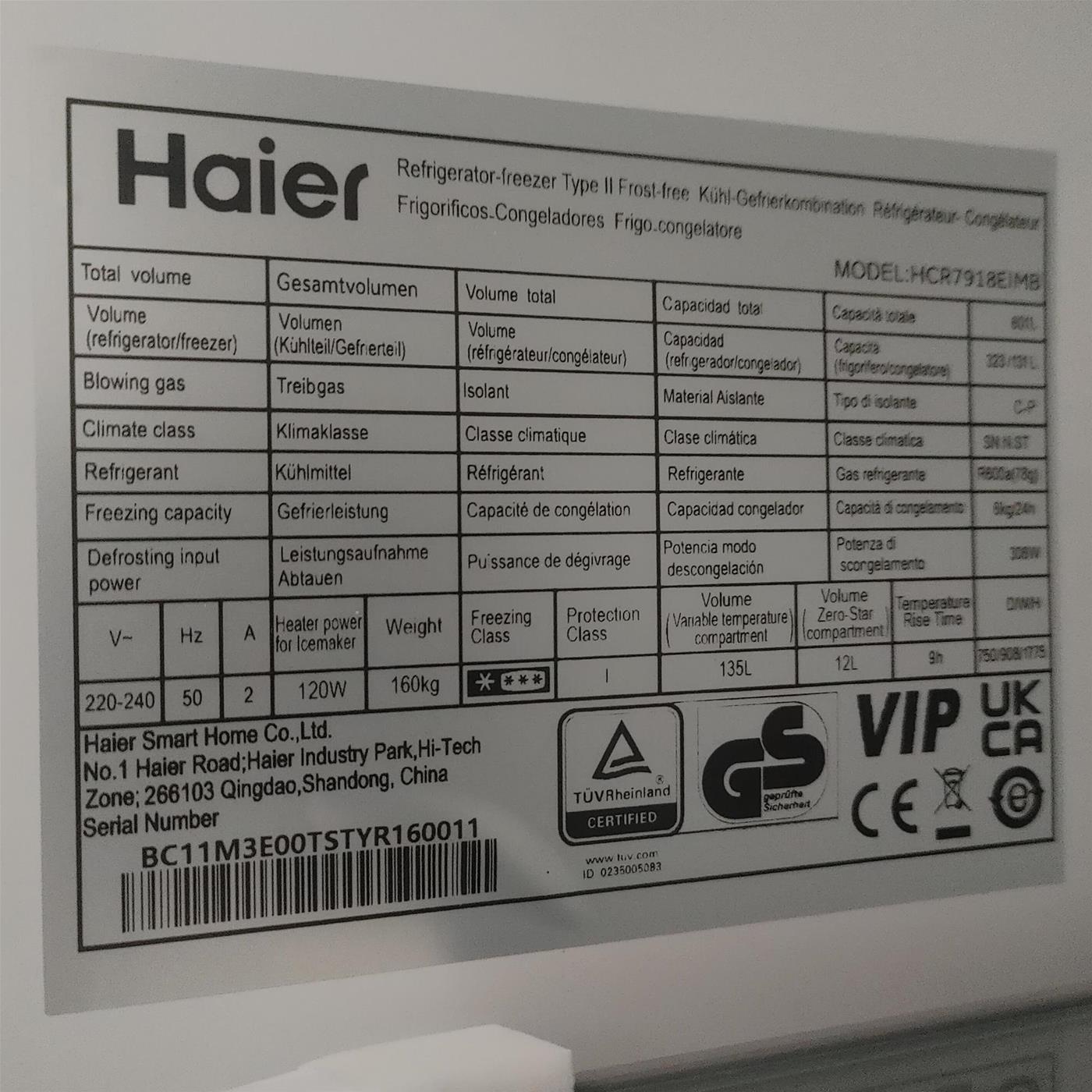 Frigorifero Haier Cube 90 Serie 7 HCR7918EIMB Side-by-side 601 L