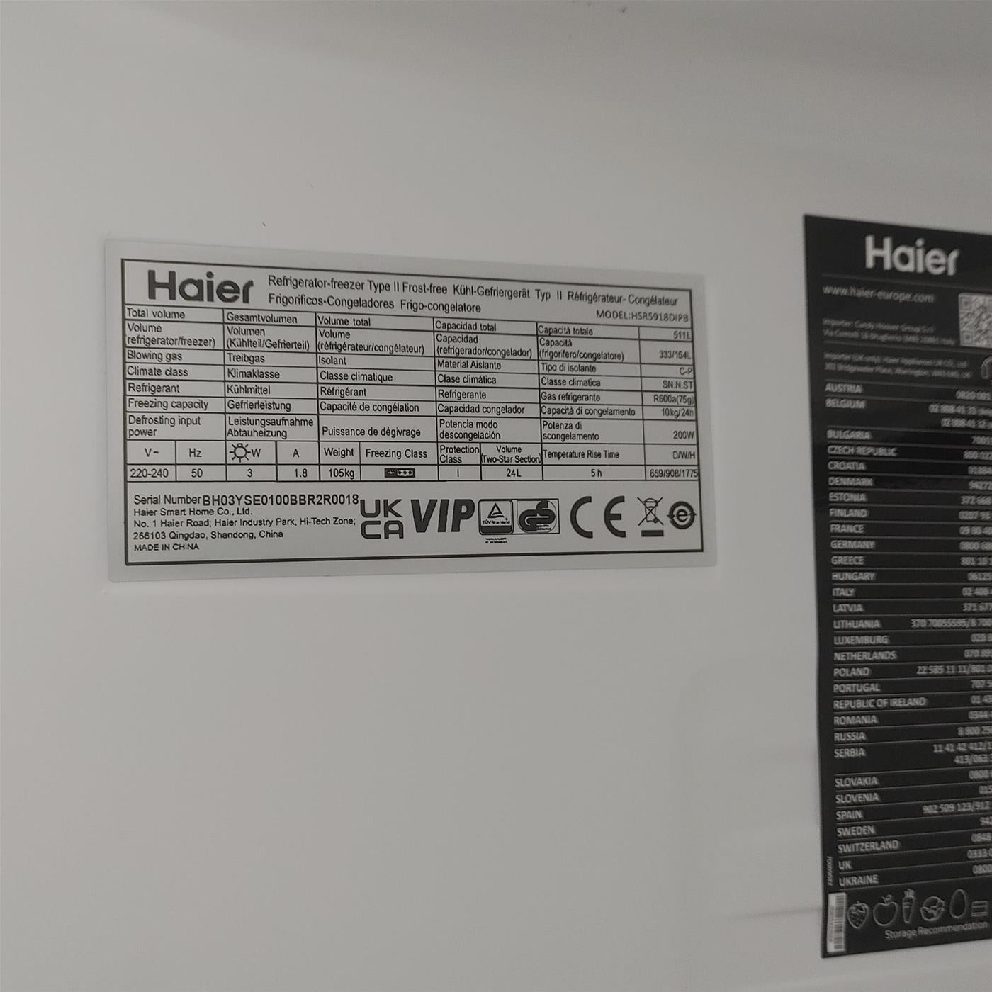 Frigorifero Haier SBS 90 Serie 5 HSR5918DIPB side-by-side 511 L