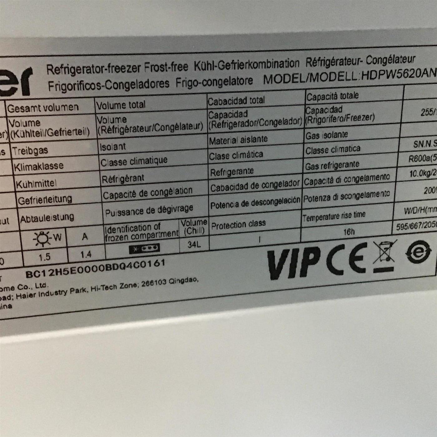 Frigorifero Haier 2D 60 Serie 5 HDPW5620ANPD Libera installazione 409 L