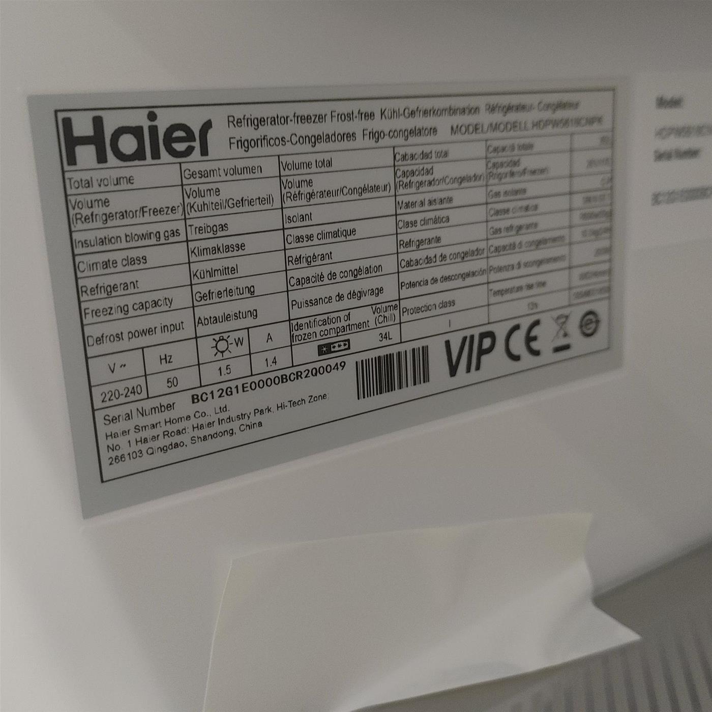 Frigorifero Haier 2D 60 Serie 5 Pro HDPW5618CNPK 352 L