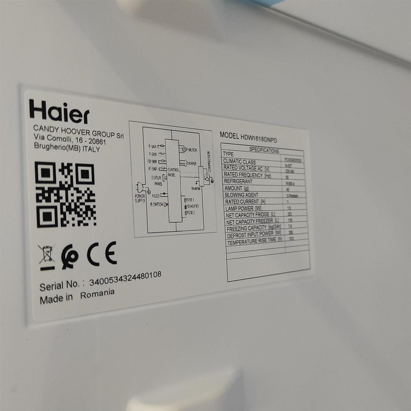 Frigorifero Haier 2D 60 Serie 1 HDW1618DNPD Libera installazione 341 L