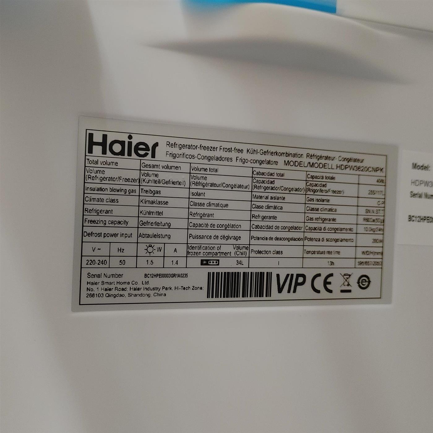 Frigorifero Haier 2D 60 Serie 3 HDPW3620CNPK 406 L