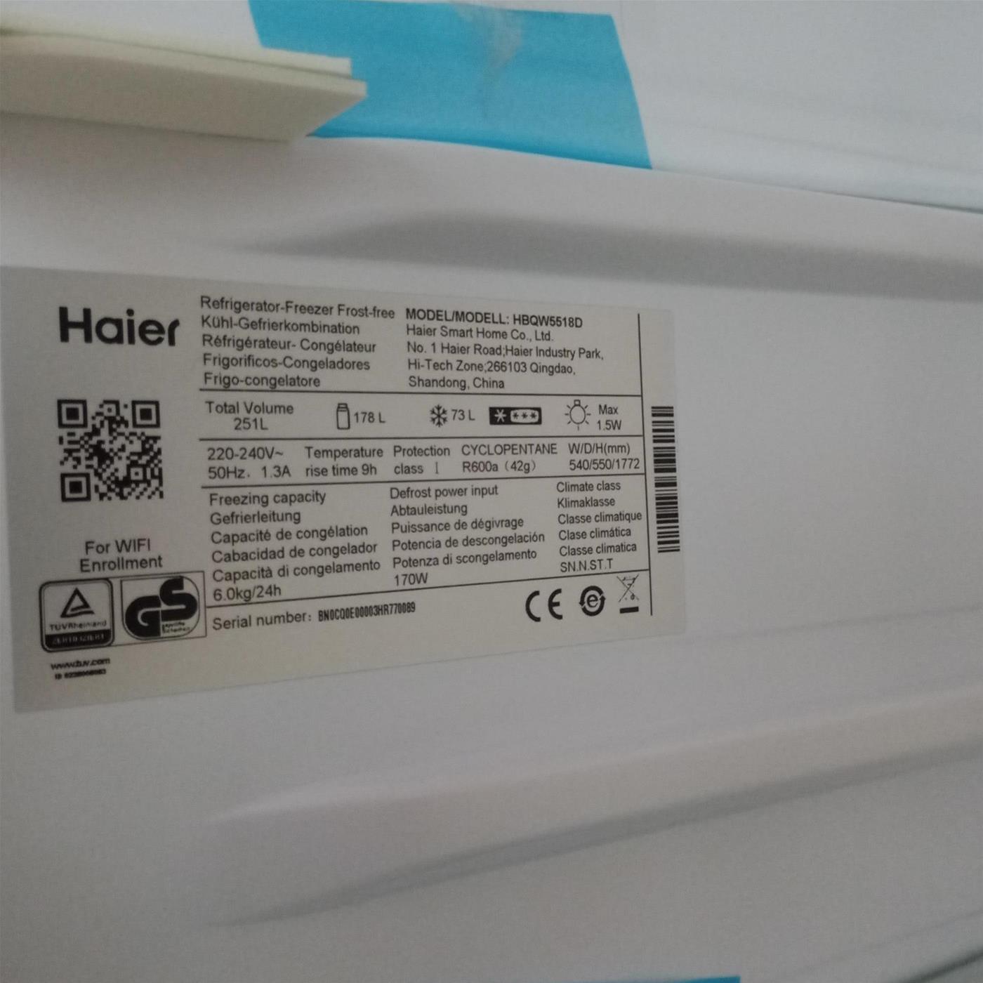 Frigorifero Haier Series 6 HBQW5518DK Da incasso 251 L