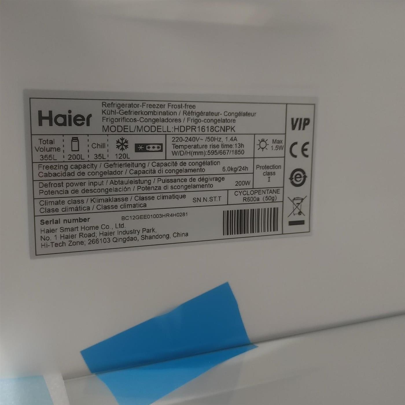 Frigorifero Haier HDPR1618CNPK 352 L