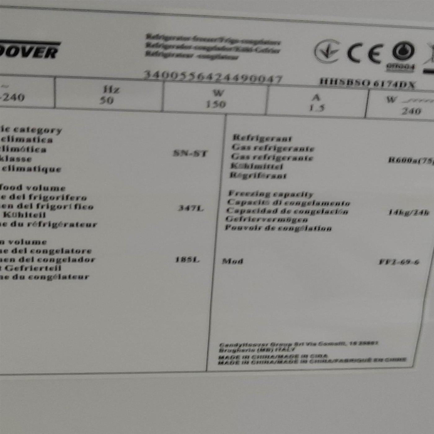 Frigorifero Hoover HHSBSO 6174DX Libera installazione 532 L
