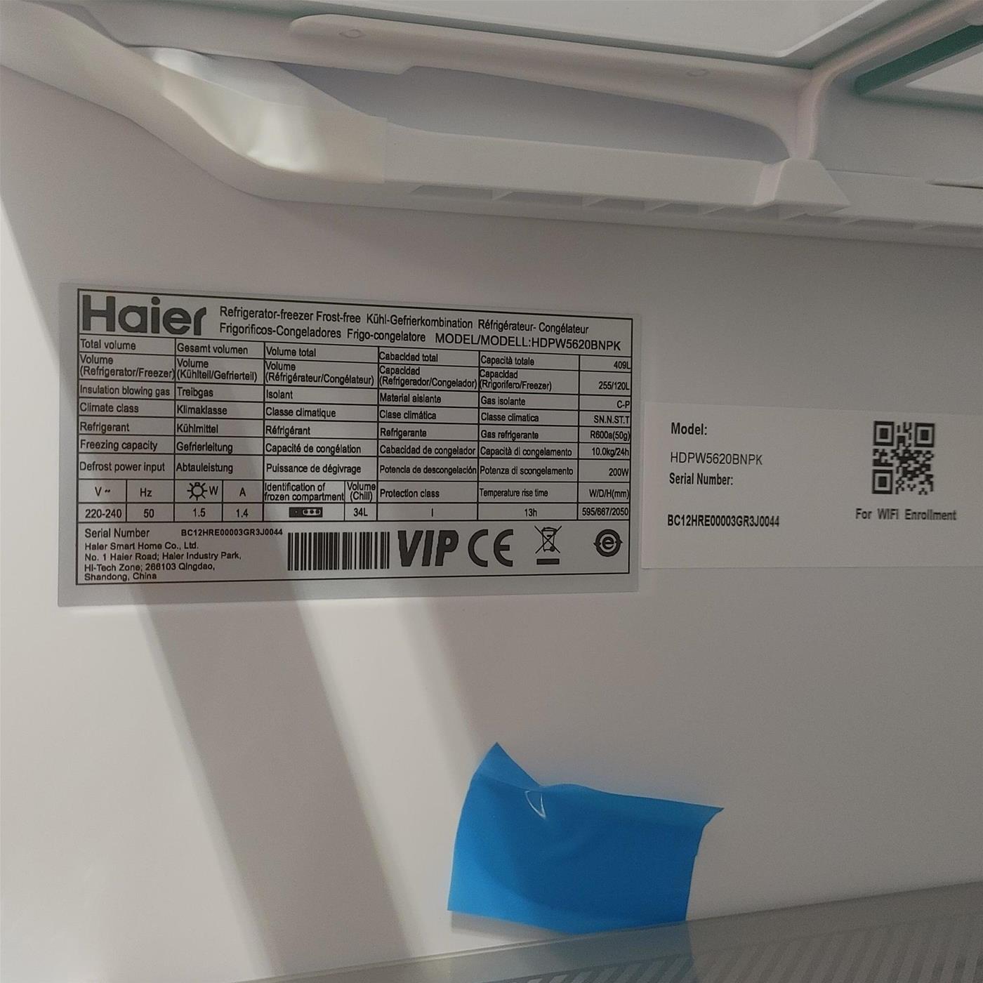 Frigorifero Haier 2D 60 Serie 5 Pro HDPW5620BNPK 409 L