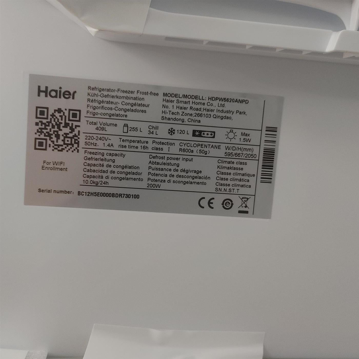 Frigorifero Haier 2D 60 Serie 5 HDPW5620ANPD Libera installazione 409 L
