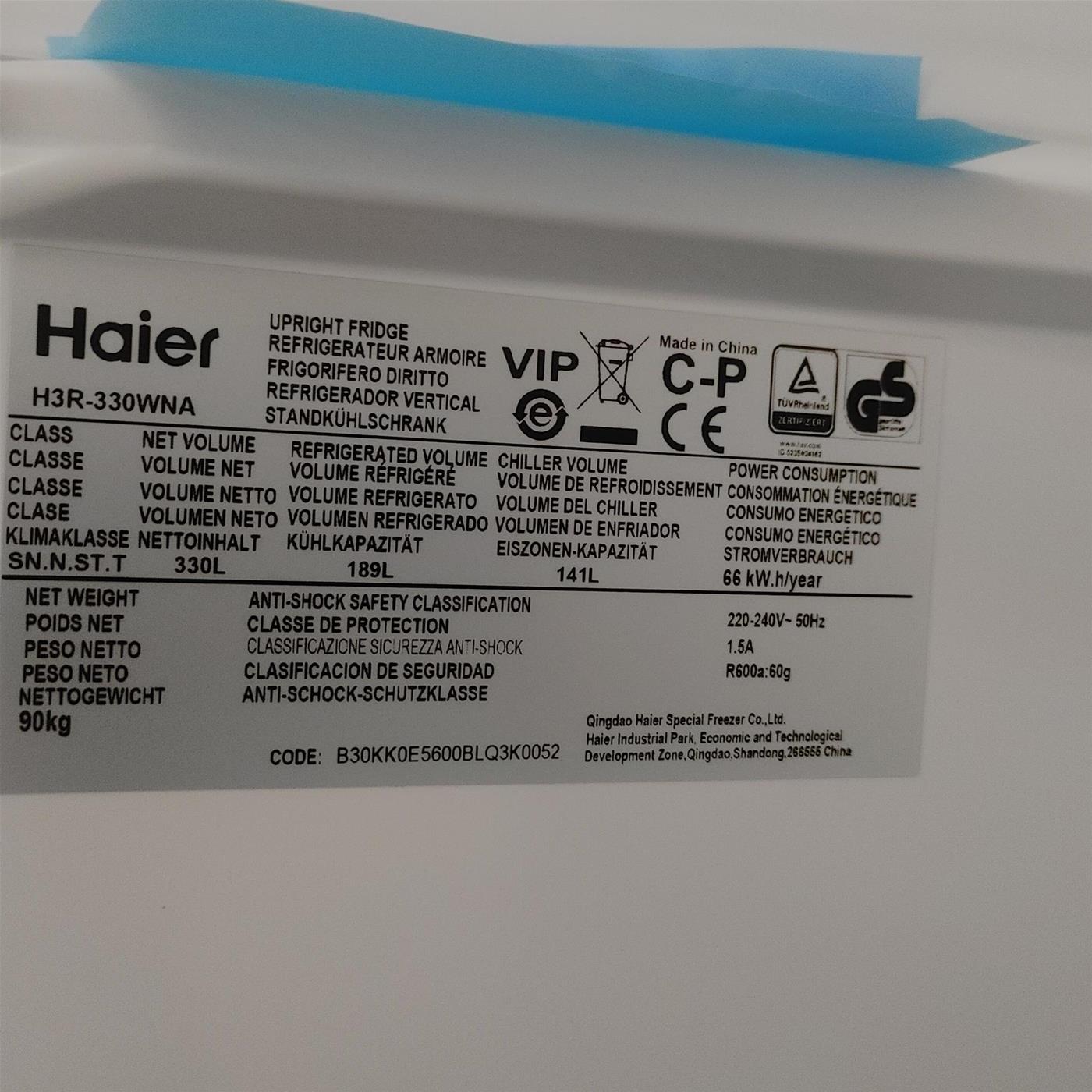Frigorifero Haier H3R-330WNA UK Libera installazione 330 L