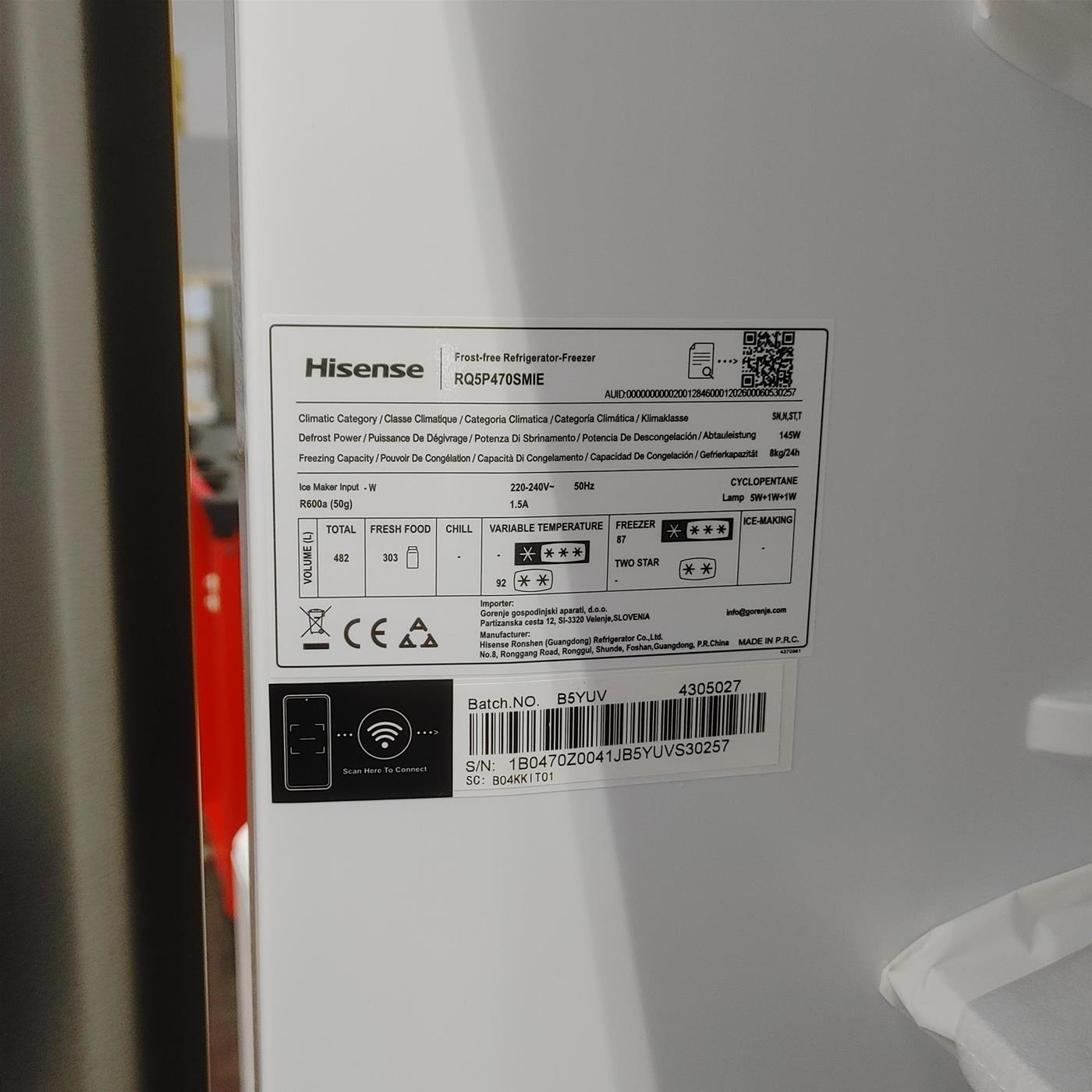 Frigorifero Hisense SBS RQ5P470SMIE Quattro Porte 460 L