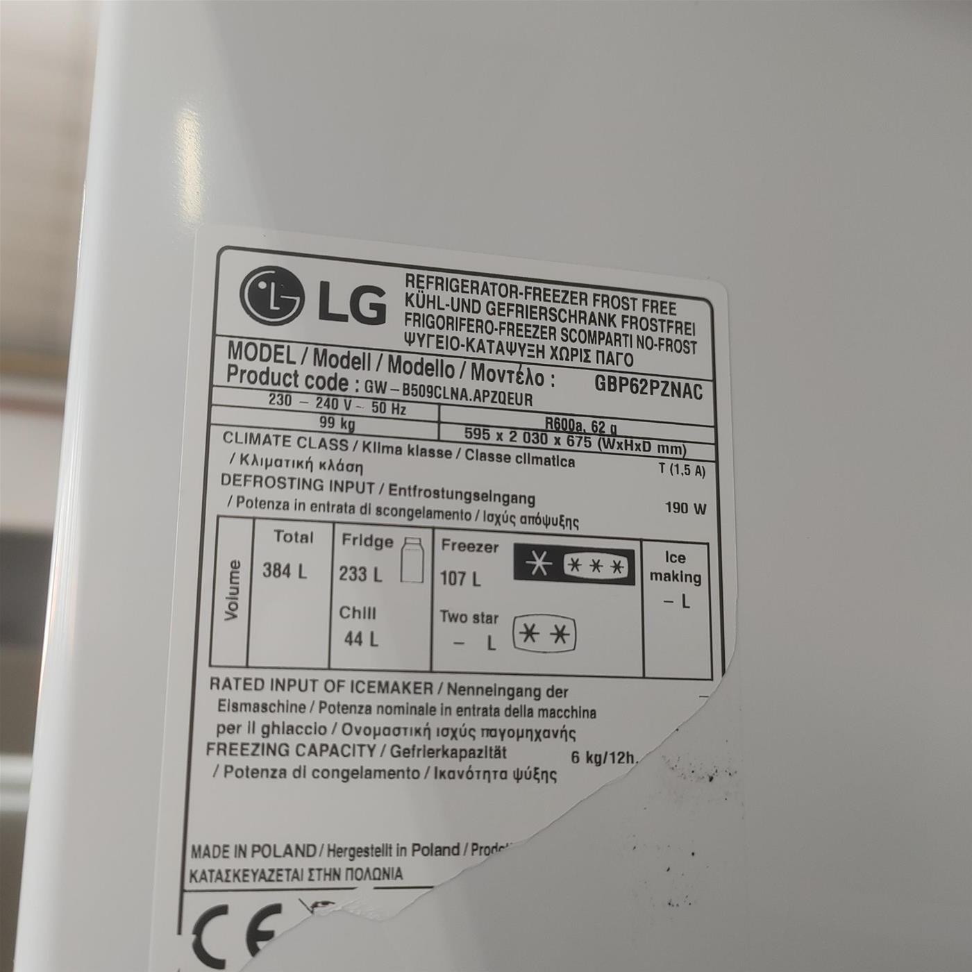 LG GBP62PZNAC Frigorifero combinato, Classe A, 384L, Fresh Converter, No frost, Inox