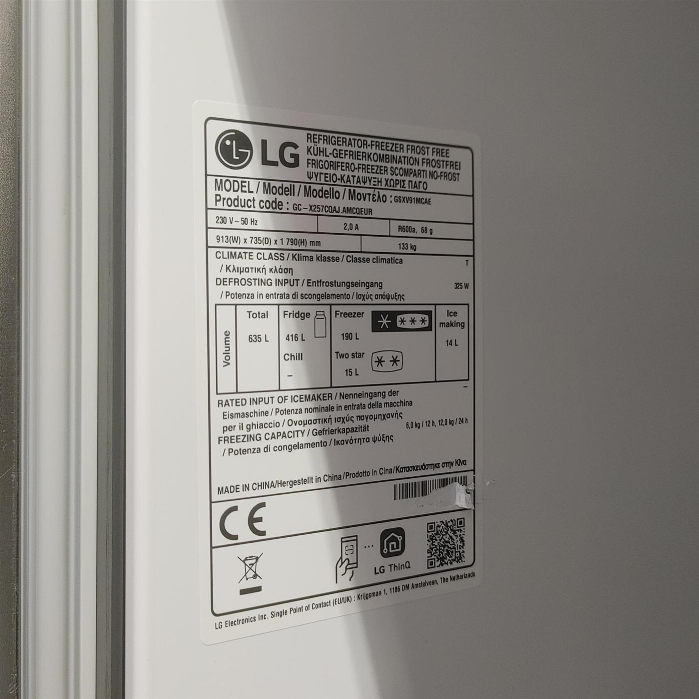 Frigorifero LG InstaView GSXV91MCAE SbS 635L