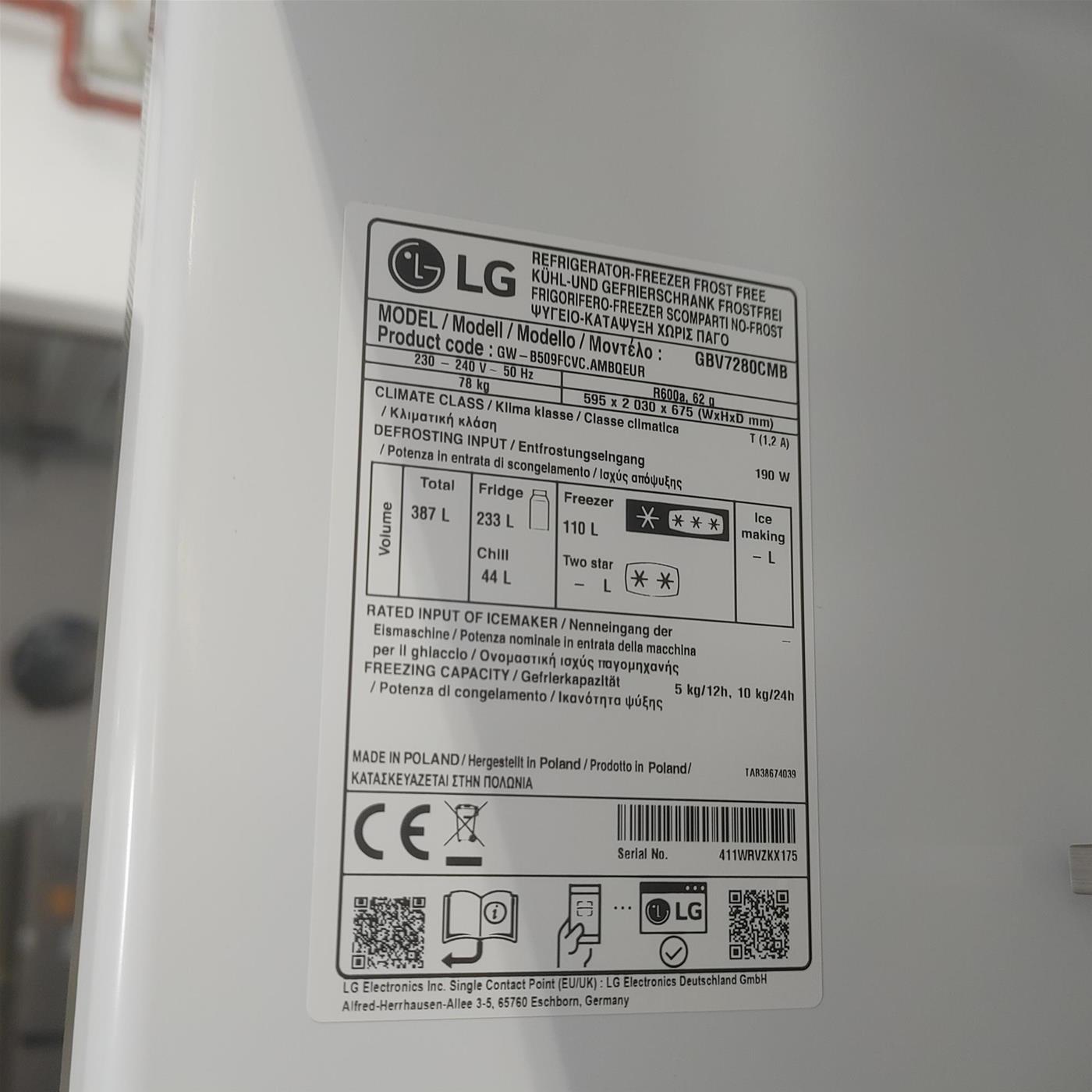 Frigorifero LG GBV7280CMB 387 L