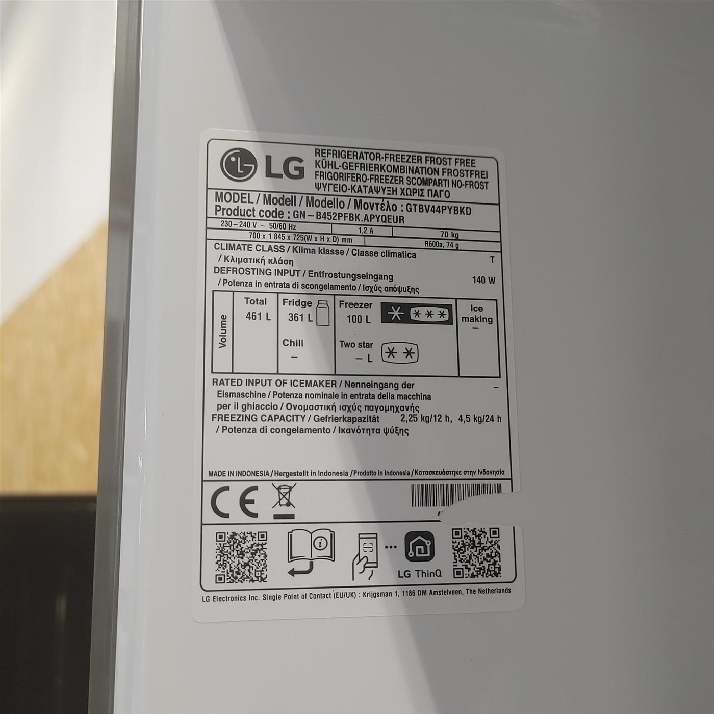 Frigorifero LG GTBV44PYBKD doppia porta 461 L