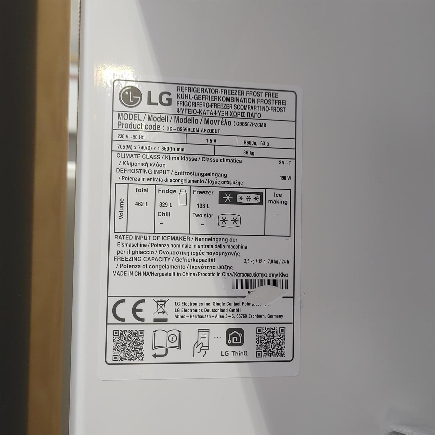 Frigorifero LG GBB567PZCMB 462 L
