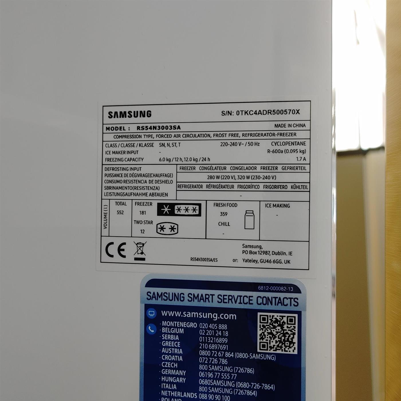 Samsung RS54N3003SA frigorifero side-by-side Libera installazione 552 L F Argento