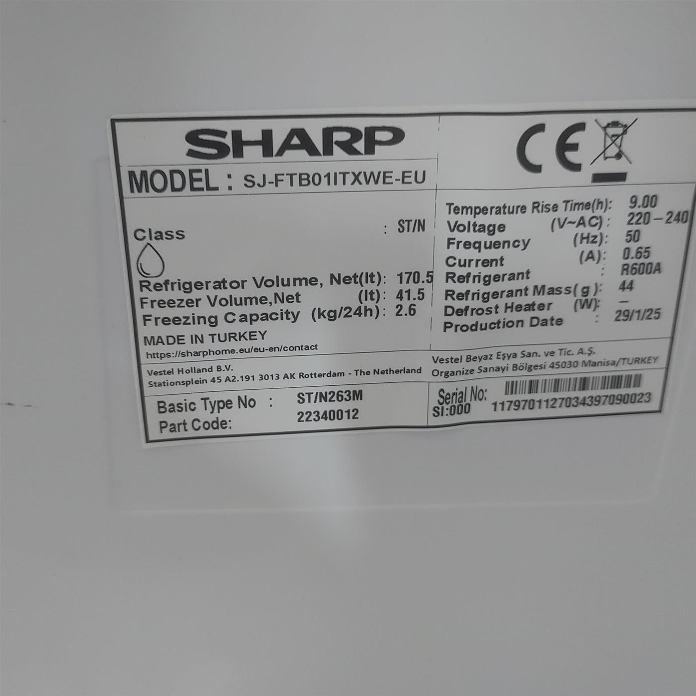 Frigorifero Sharp SJ-FTB01ITXWE-EU Libera installazione 213 L