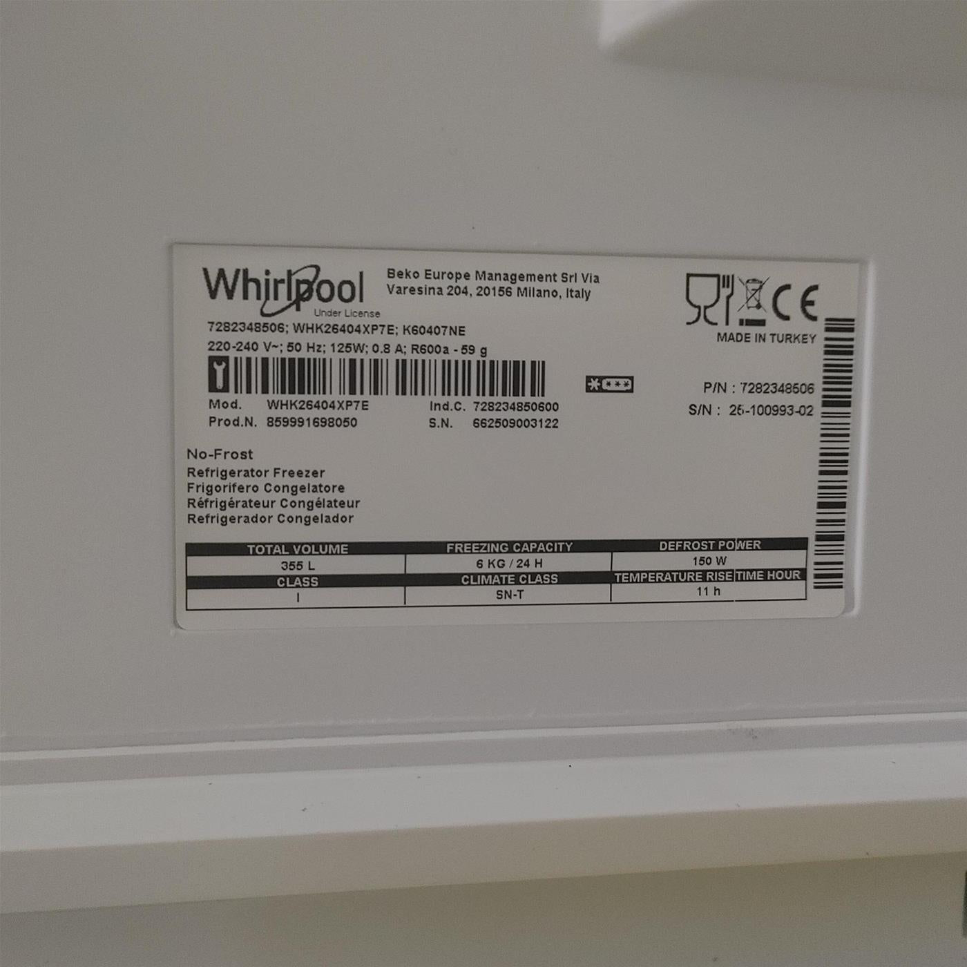 Frigorifero combinato Whirlpool WHK 26404 XP7E 355 L