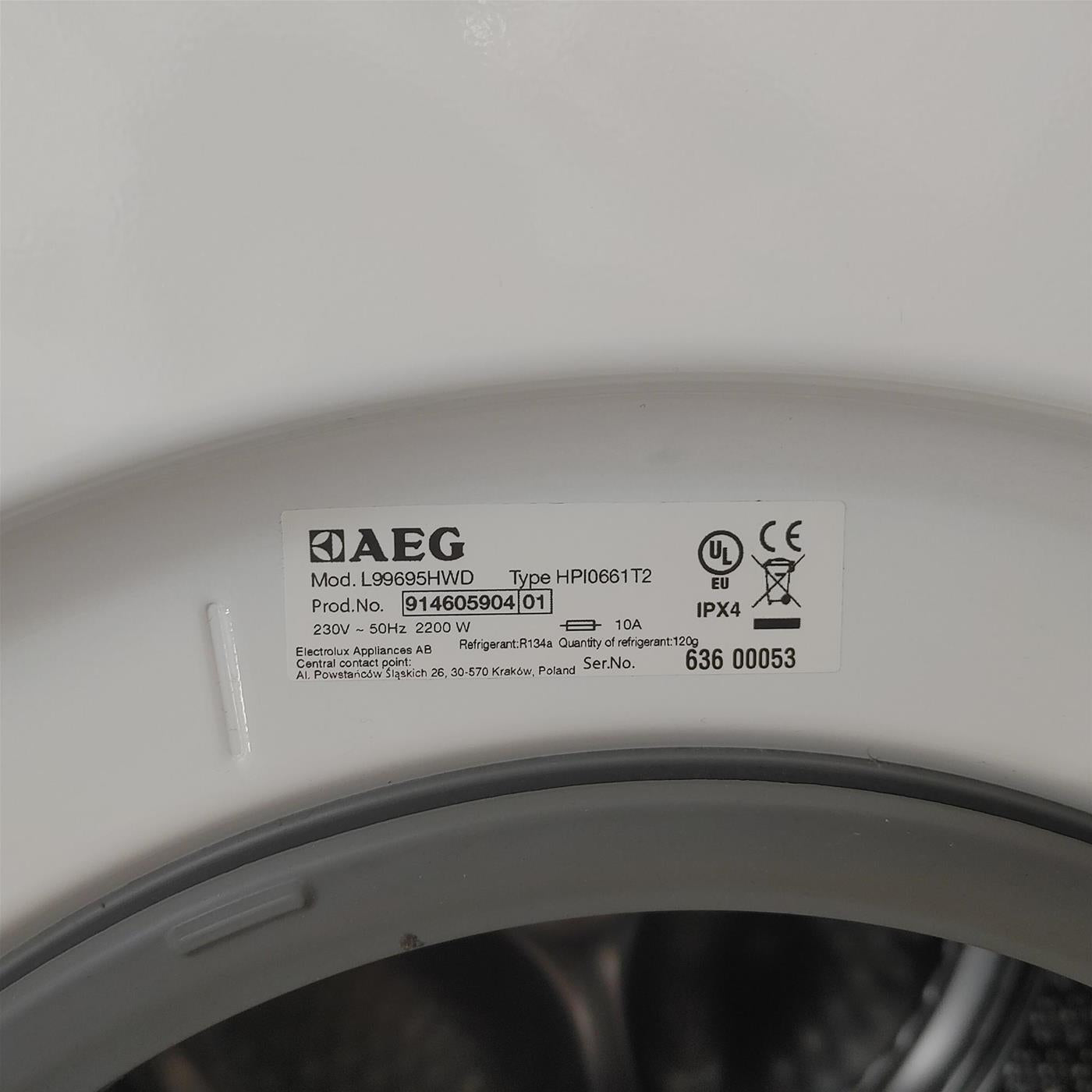 AEG L99695HWD lavasciuga Libera installazione Caricamento frontale Bianco