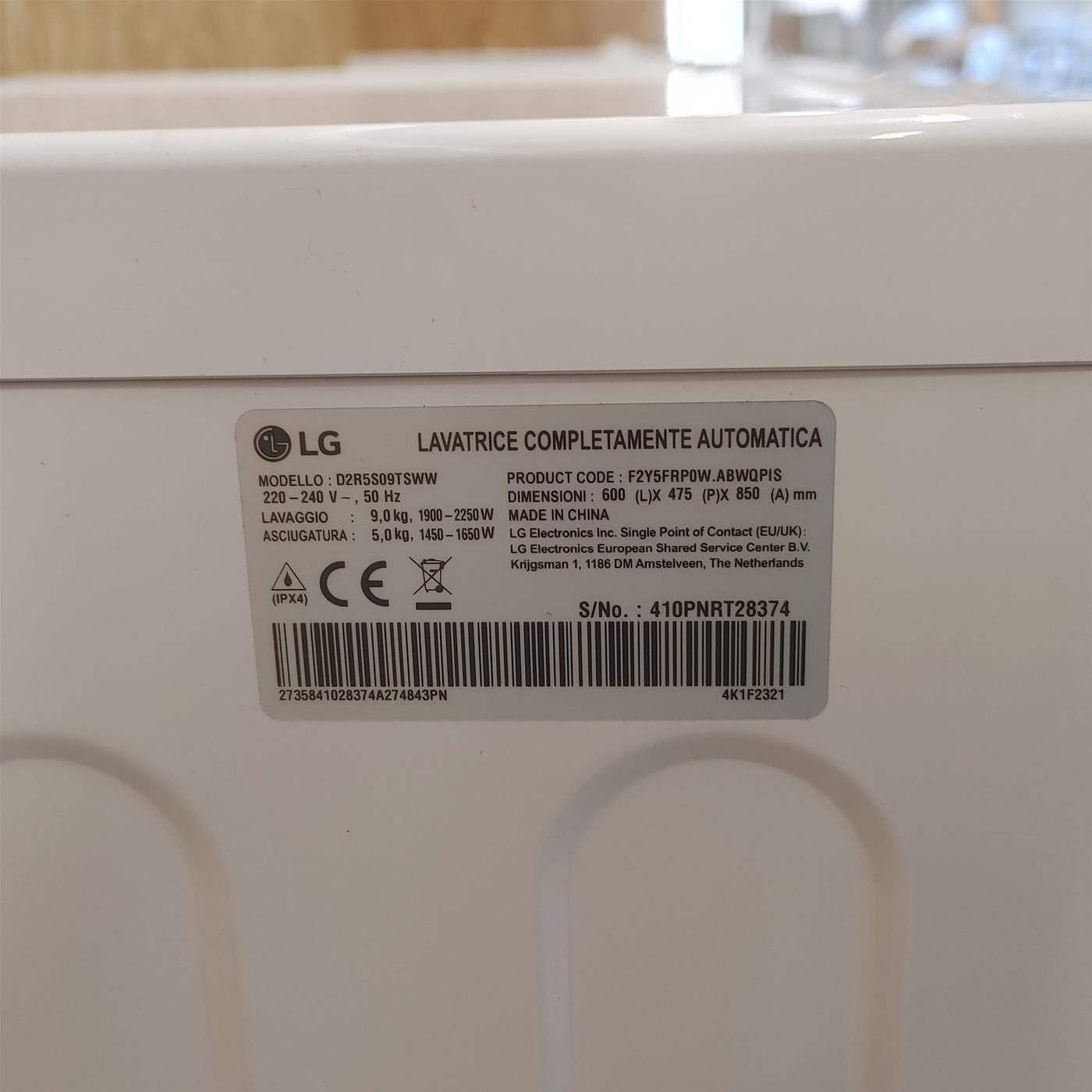 Lavasciuga slim LG D2R5S09TSWW 9/5Kg AI DD