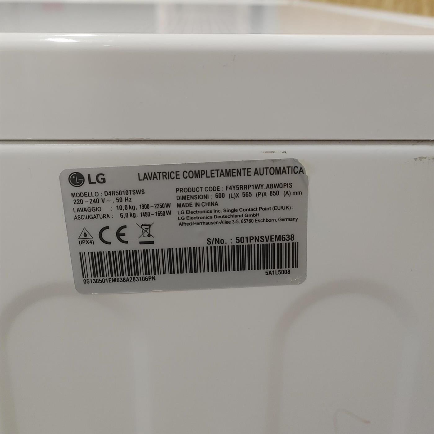 Lavasciuga LG D4R5010TSWS Serie R5 AI DD TurboWash 360, Eco Hybrid 10/6kg