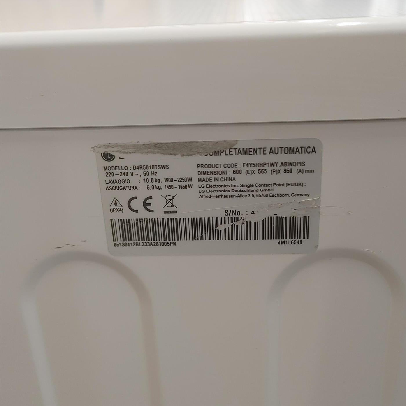 Lavasciuga intelligente LG D4R5010TSWS Serie R5 TurboWash 360, Eco Hybrid 10/6 Kg