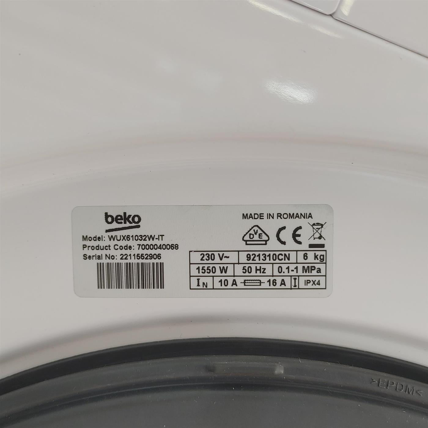 Beko WUX61032W-IT lavatrice Caricamento frontale 6 kg 1000 Giri/min E Bianco