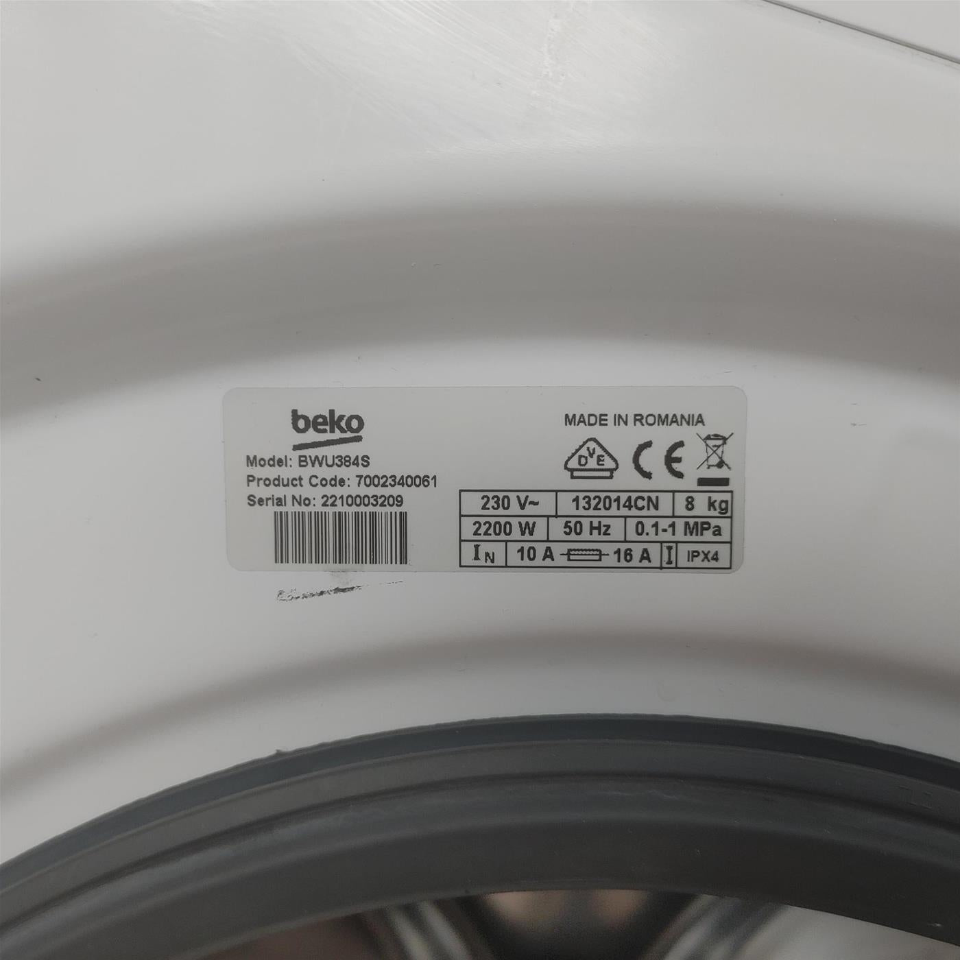 Lavatrice Beko b300 BWU384S:  Beyond Classe A SteamCure™ 8 Kg