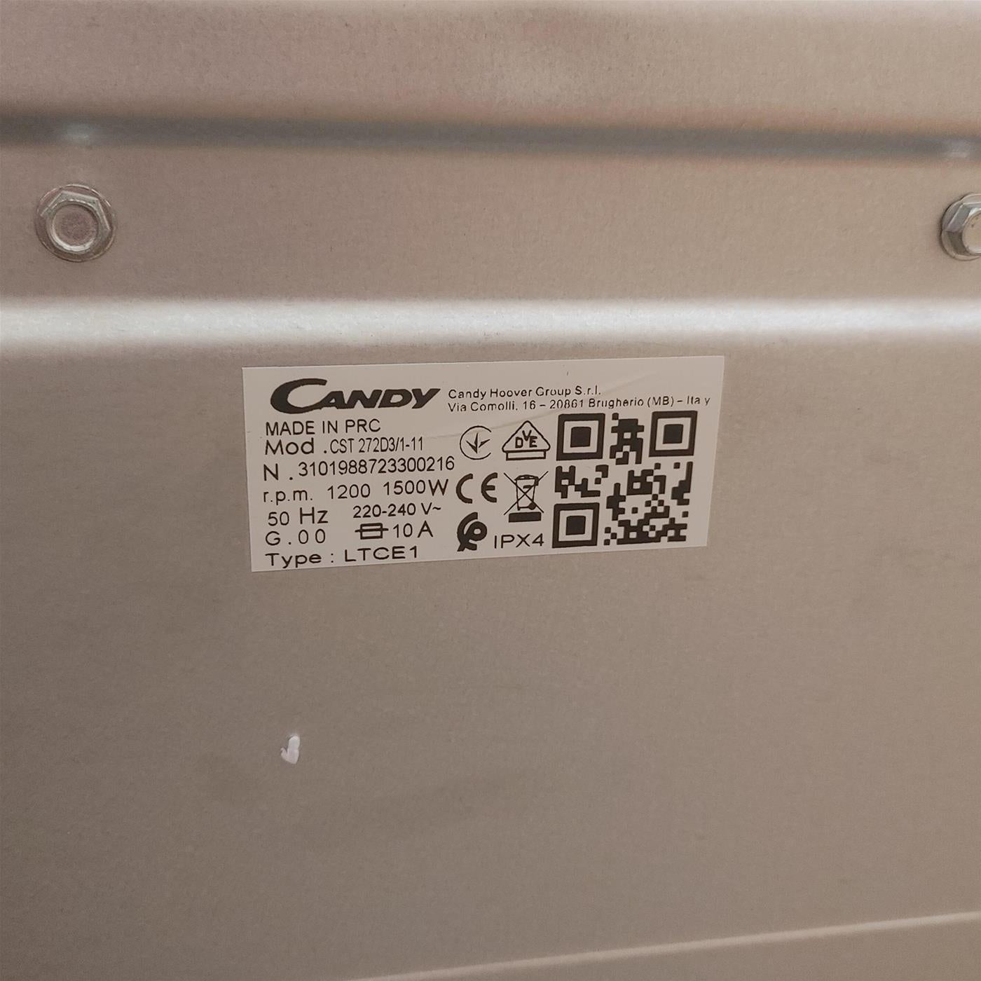 Candy Smart Inverter CSTG 27TMV5/1-11 lavatrice Caricamento dall'alto 7 kg 1200 Giri/min Bianco