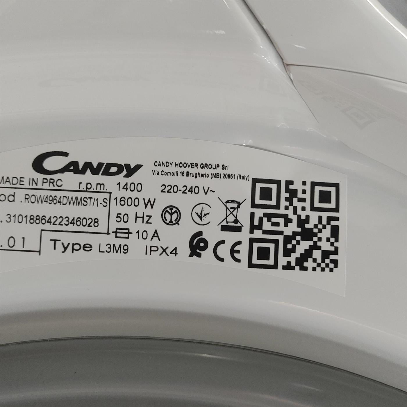 Lavasciuga Candy RapidÓ ROW4964DWMST/1-S Libera Installazione Caricamento frontale Bianco