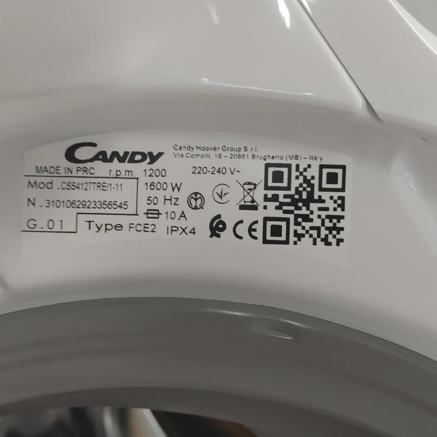 Candy Smart CSS4127TRE/1-11 lavatrice Caricamento frontale 7 kg 1200 Giri/min D Bianco