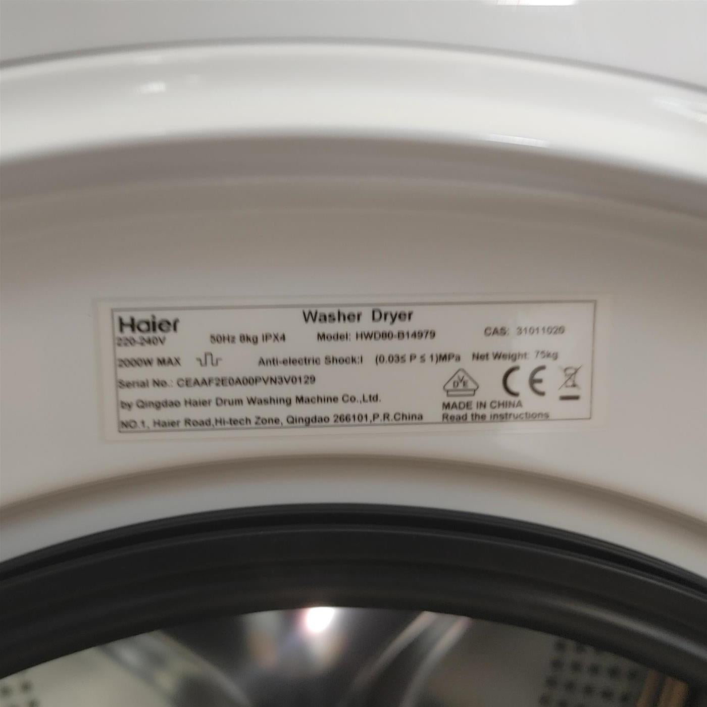 Lavasciuga Haier I-Pro Series 7 HWD80-B14979 Libera installazione Caricamento frontale Bianco D