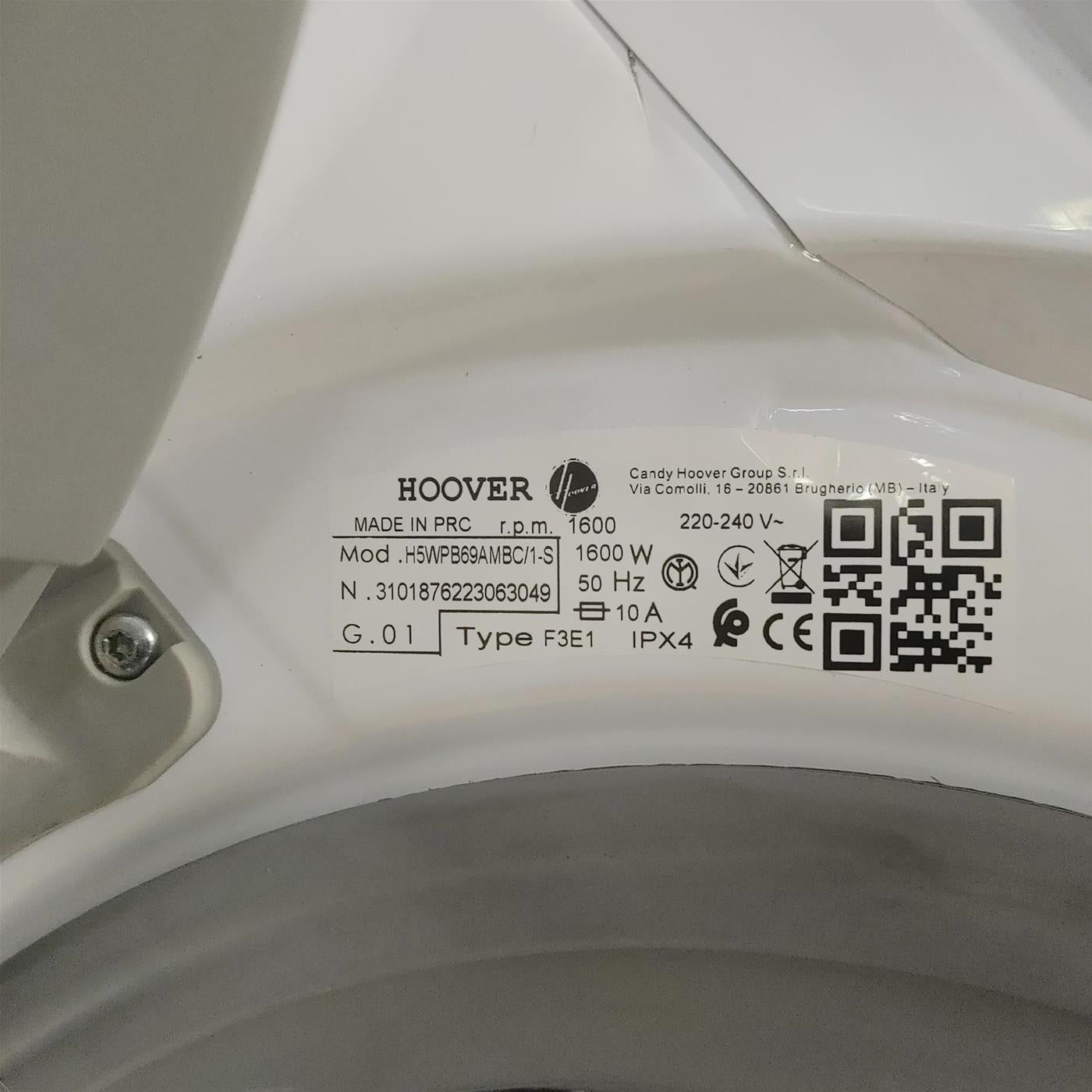 Hoover H-WASH 550 H5WPB69AMBC/1-S lavatrice Caricamento frontale 9 kg 1600 Giri/min Bianco