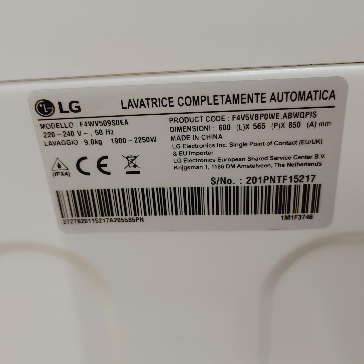 Lavatrice intelligente LG F4WV509S0EA AI DD  Autodosaggio 9 Kg
