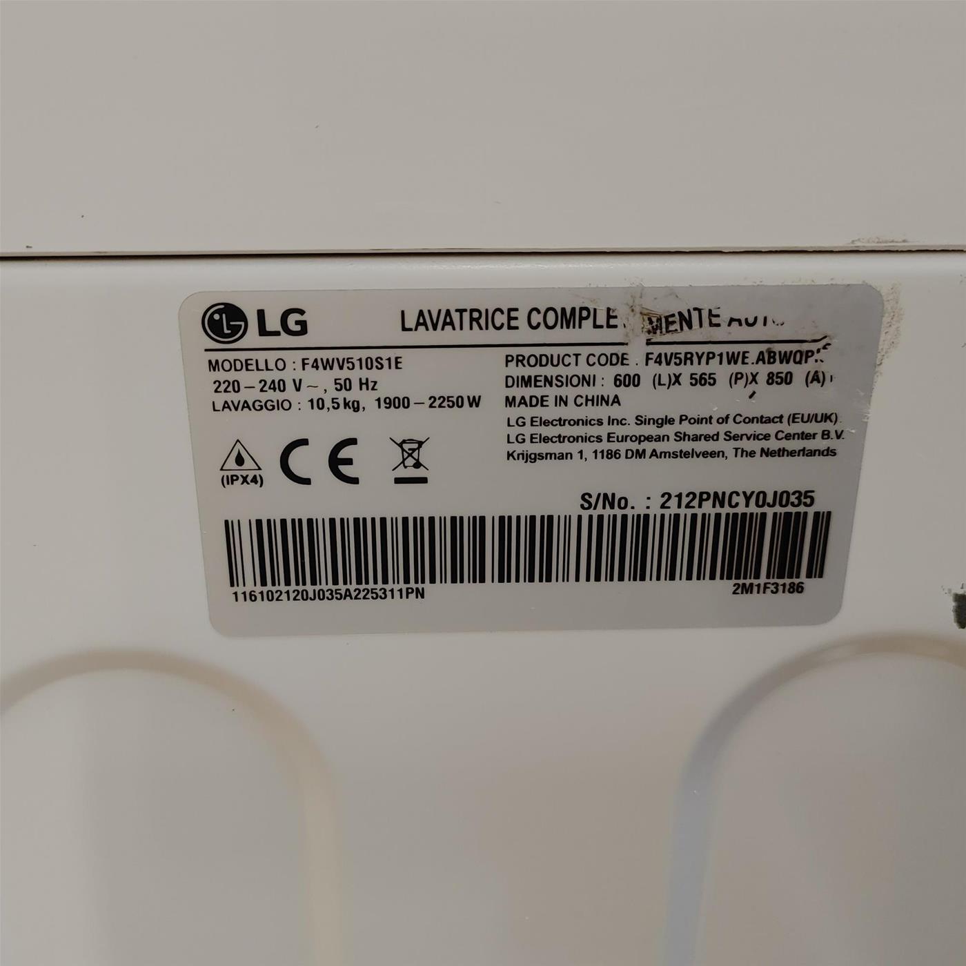 LG F4WV510S1E Lavatrice Intelligente AIDD 10,5kg Vapore TurboWash 1400 Giri/min Carica frontale Classe B