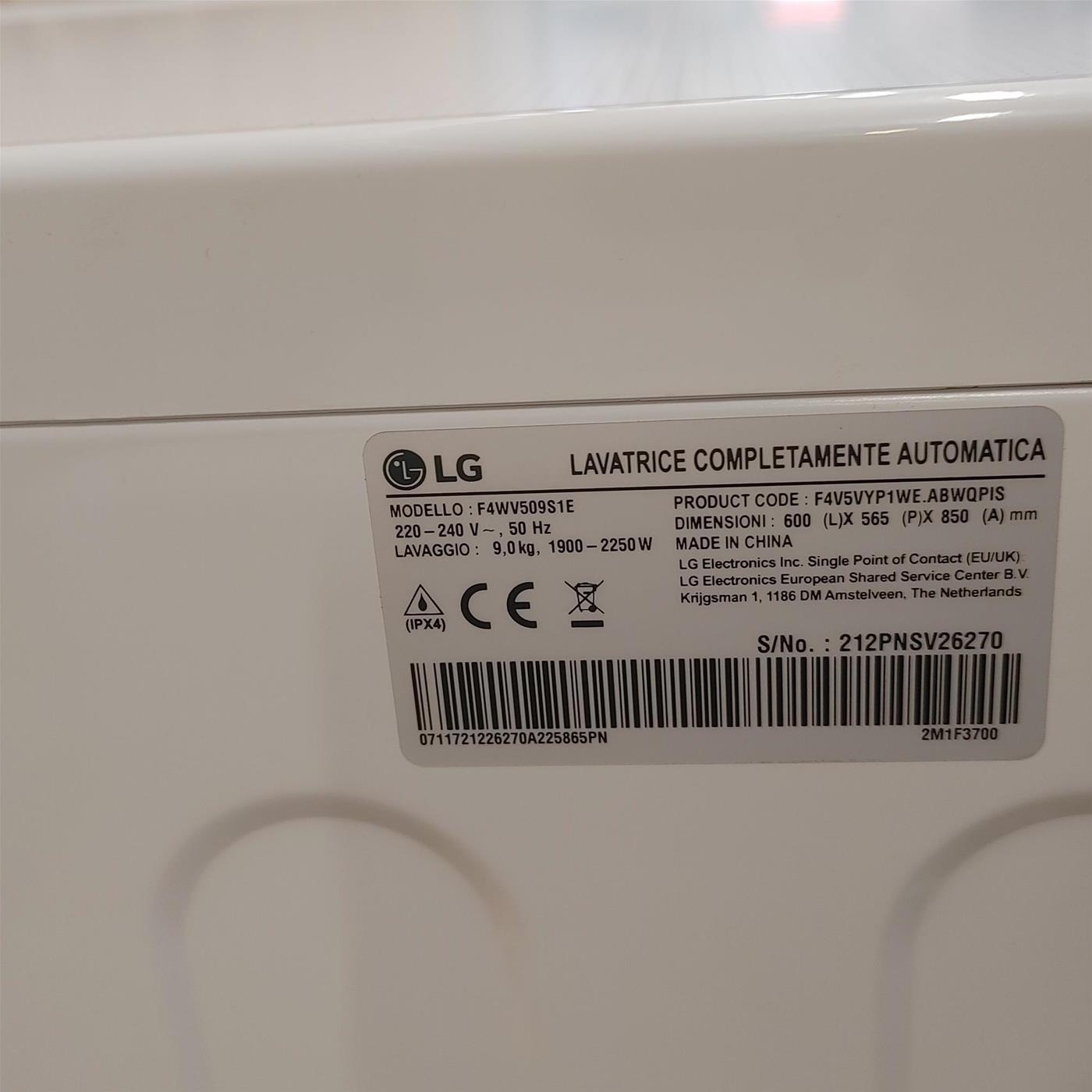 LG F4V5PYP1W lavatrice Caricamento frontale 9 kg 1400 Giri/min Bianco