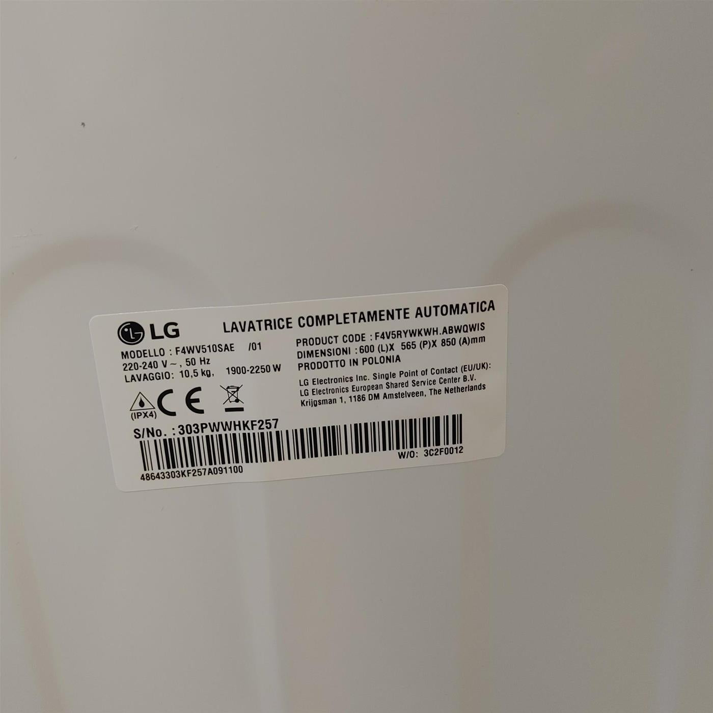 Lavatrice LG F4WV509SAE Carica frontale 9 kg 1400 Giri/min Bianco