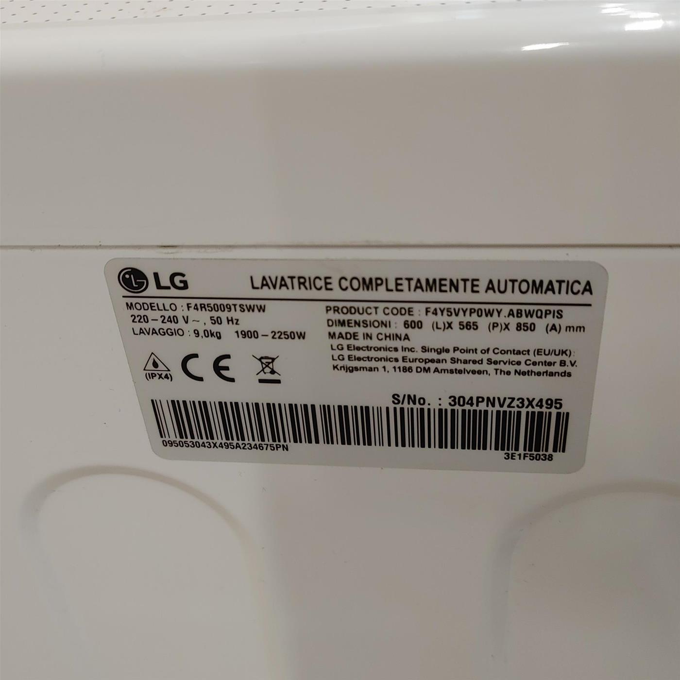 Lavatrice LG F4R5009TSWW Carica frontale 9 kg 1400 Giri/min Bianco