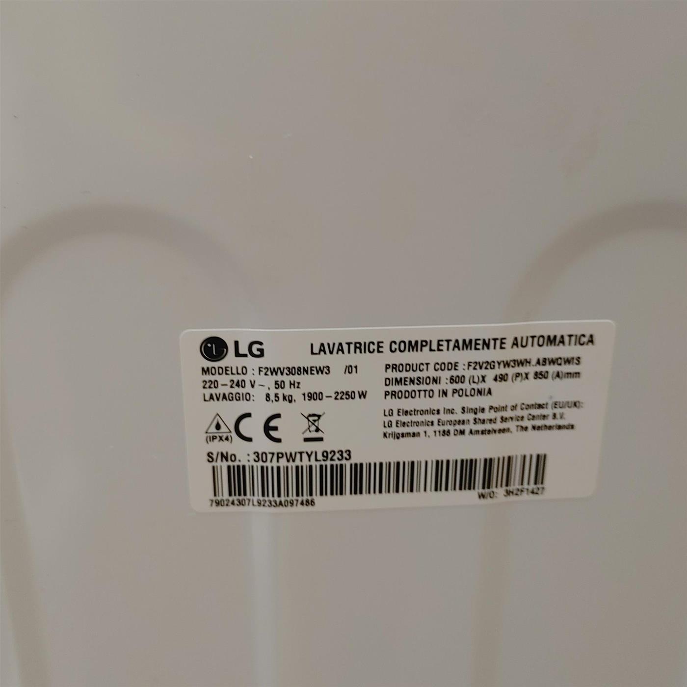 Lavatrice LG F2WV308NEW3 Carica frontale 8,5 kg 1200 Giri/min Bianco