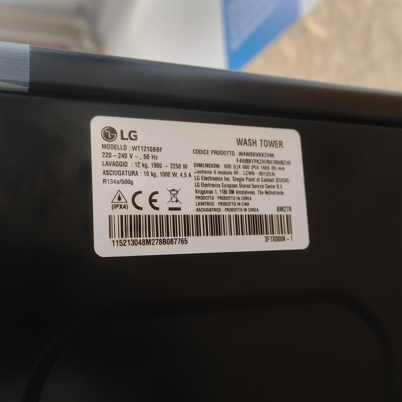 Lavasciuga LG WT1210BBTN1 Libera installazione Caricamento frontale Nero A