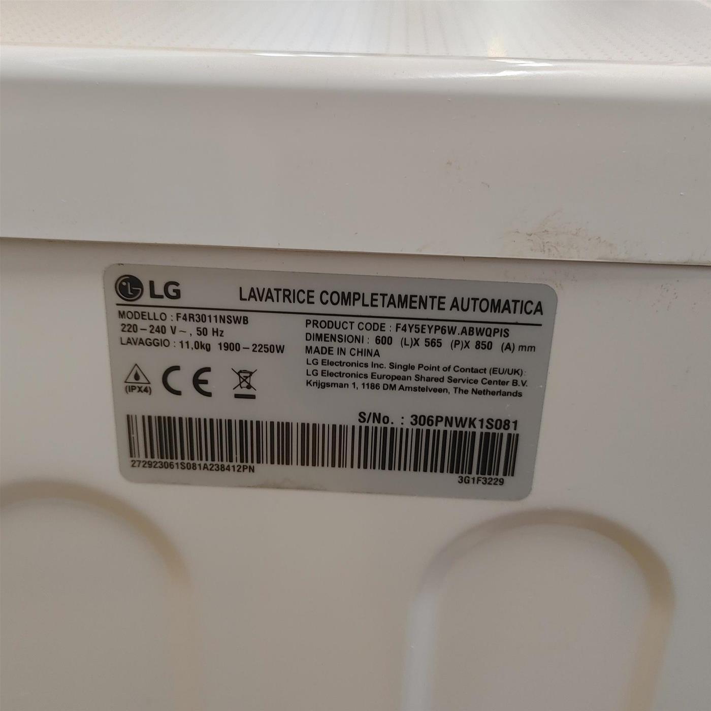 Lavatrice LG F4R3011NSWB Carica frontale 11 kg 1400 Giri/min Bianco