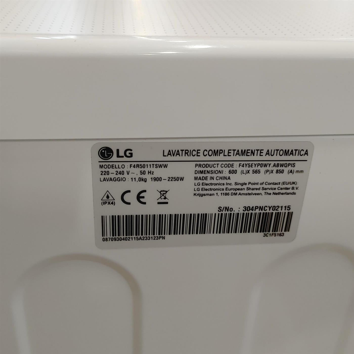 Lavatrice LG F4R5011TSWW Carica frontale 11 kg 1400 Giri/min Bianco