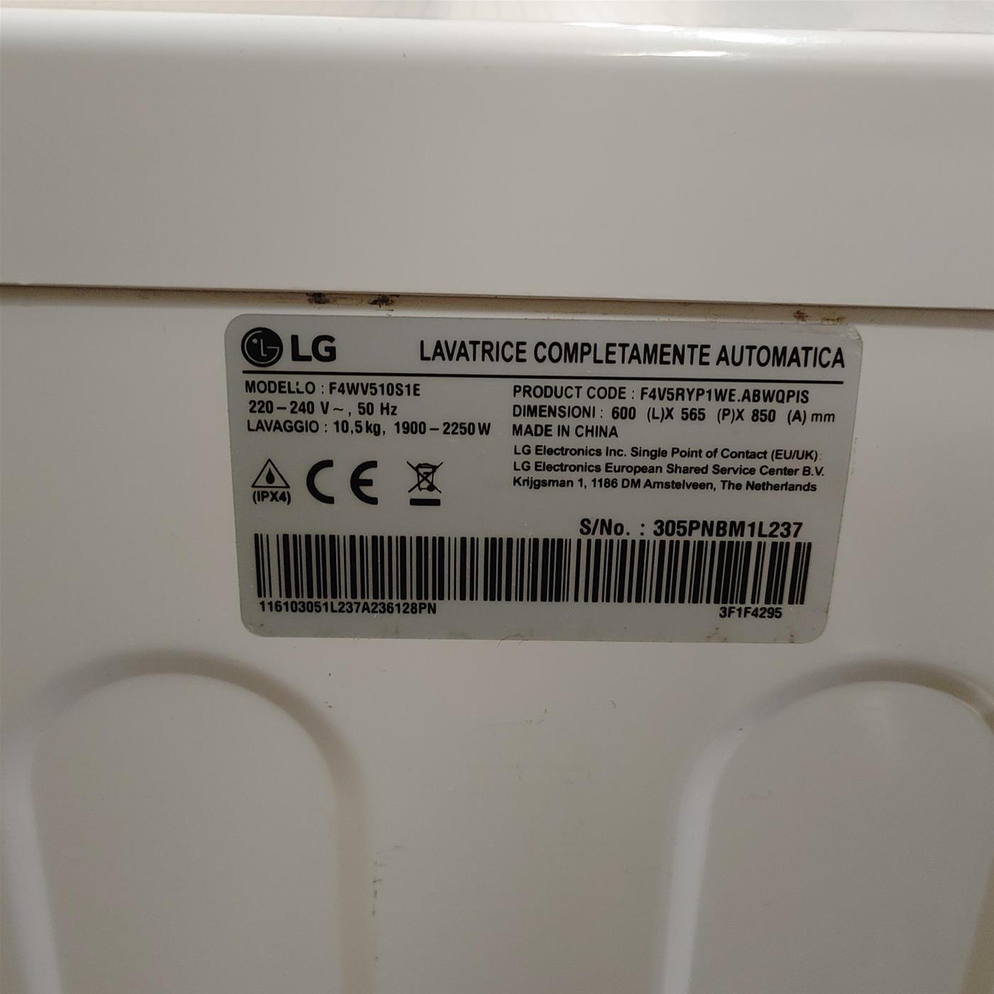 Lavatrice LG F4WV510S1E Caricamento frontale 10,5 kg 1400 Giri/min Bianco